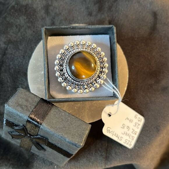 NWT NATURAL ARTISAN CRAFTED TIGERS EYE RING IN 925 STERLING SILVER SZ6.5 - Picture 1 of 11